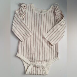 Striped Pehr Cream and Tan Baby Bodysuit with Ruffle Sleeves